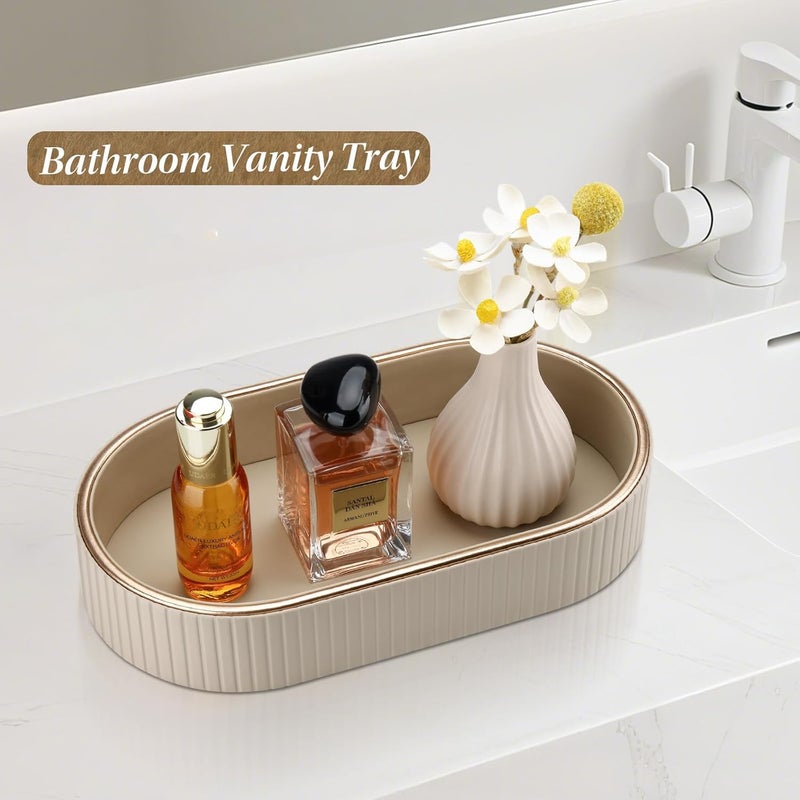 GORESE PU Leather Perfume Tray Nightstand Organizer, Small Oval Desk Tray Jewelry Trinket Trays Valet Organizer Key Bowl for Entryway Dresser Bathroom, Catchall Trays for Men Women, 11×5.9 in, Beige - Image 5
